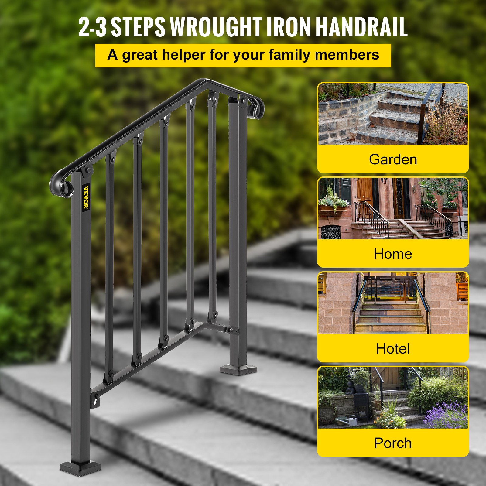 VEVOR Handrails for Outdoor Steps, Fit 2 or 3 Steps Outdoor Stair ...