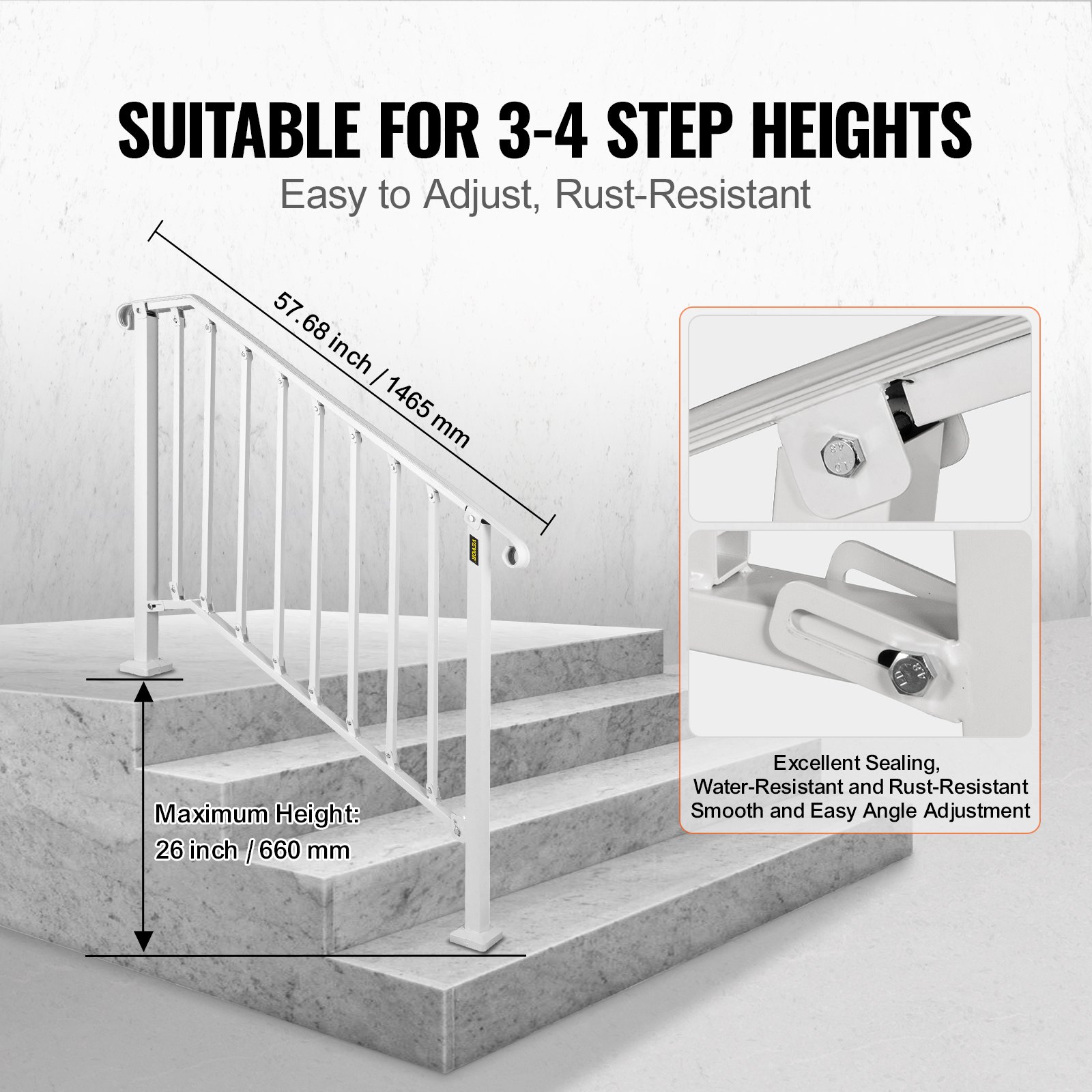 VEVOR Fit 3 or 4 Steps Outdoor Stair Railing, Handrails for Outdoor ...