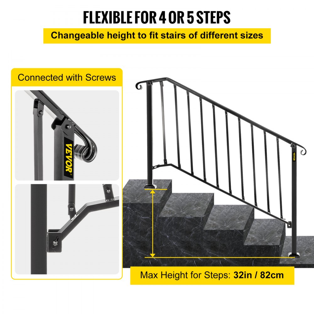 VEVOR VEVOR Handrails for Outdoor Steps, Fit 4 or 5 Steps Outdoor Stair ...