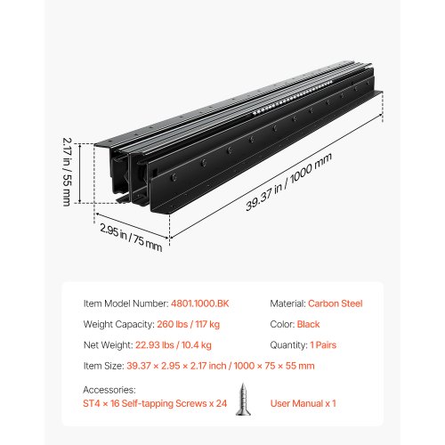 VEVOR Heavy Duty Drawer Slides — 40 In Full Extension Rails