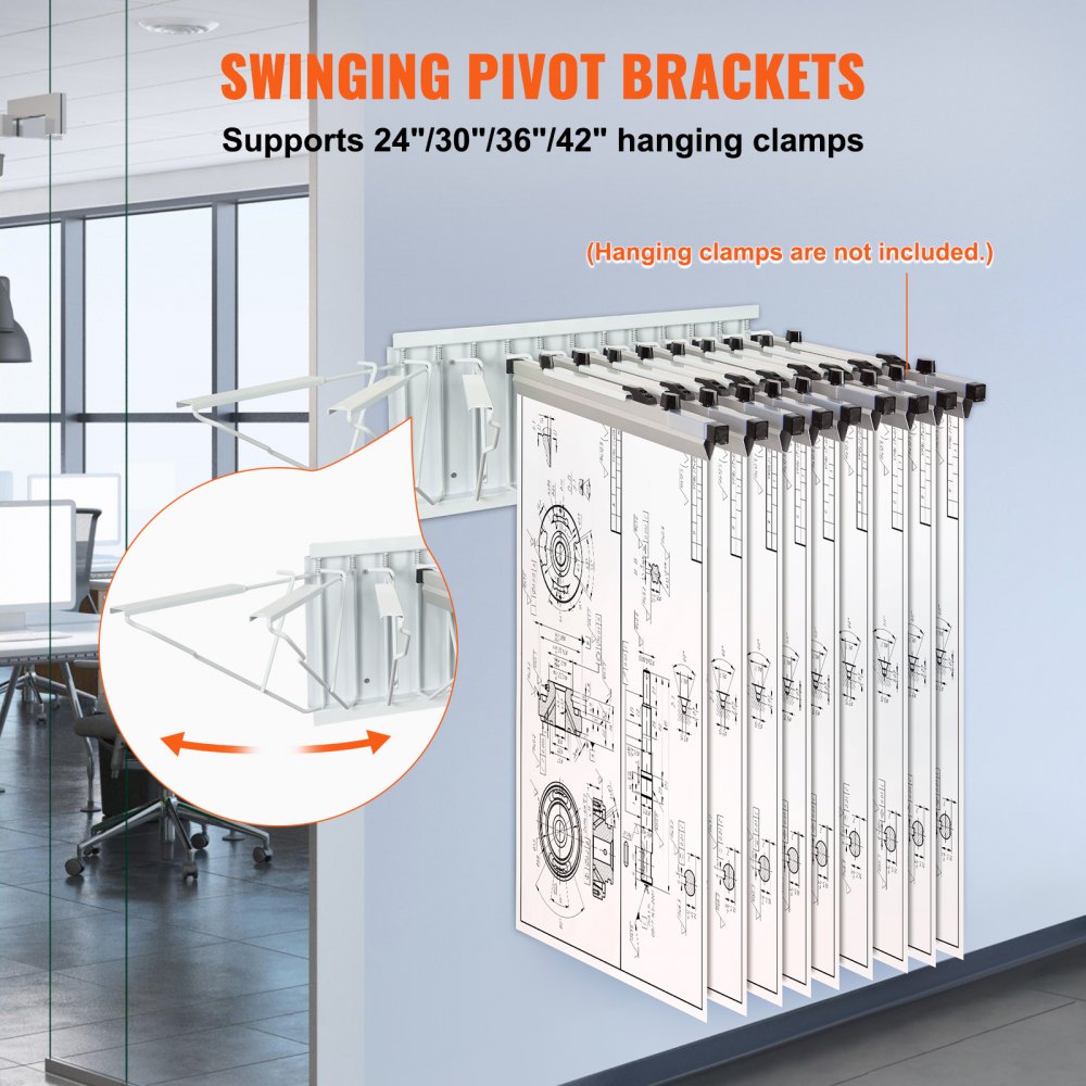 Pivot Storage Rack VEVOR Wall Mount Blueprint Storage Rack Blueprint Holder with 12 Pivot ...