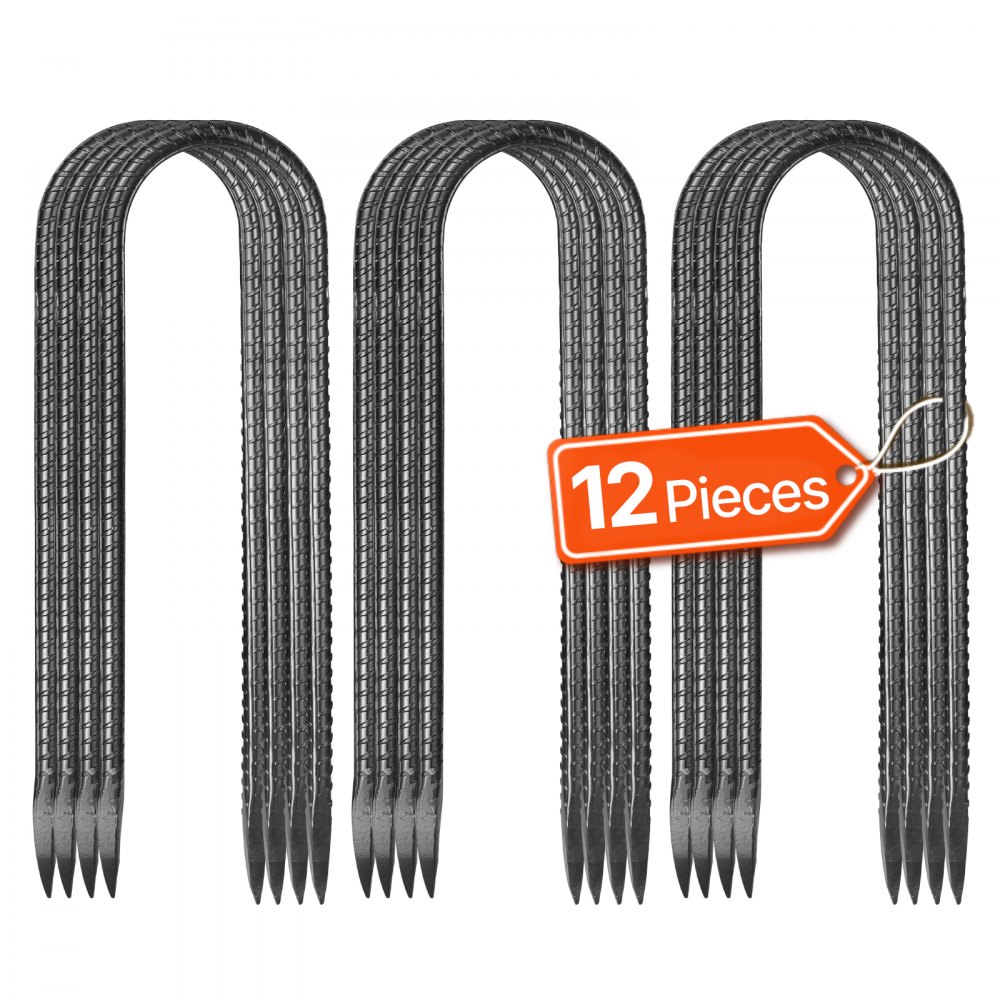 VEVOR U Shaped Rebar Stakes – 10 in Heavy-Duty, 12-Pack