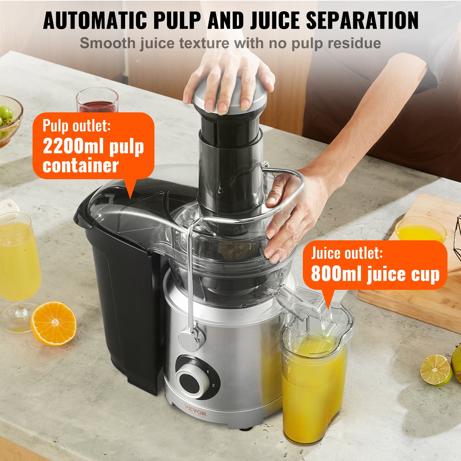 VEVOR Juicer Machine, 1000W Motor Centrifugal Juice Extractor, Easy ...