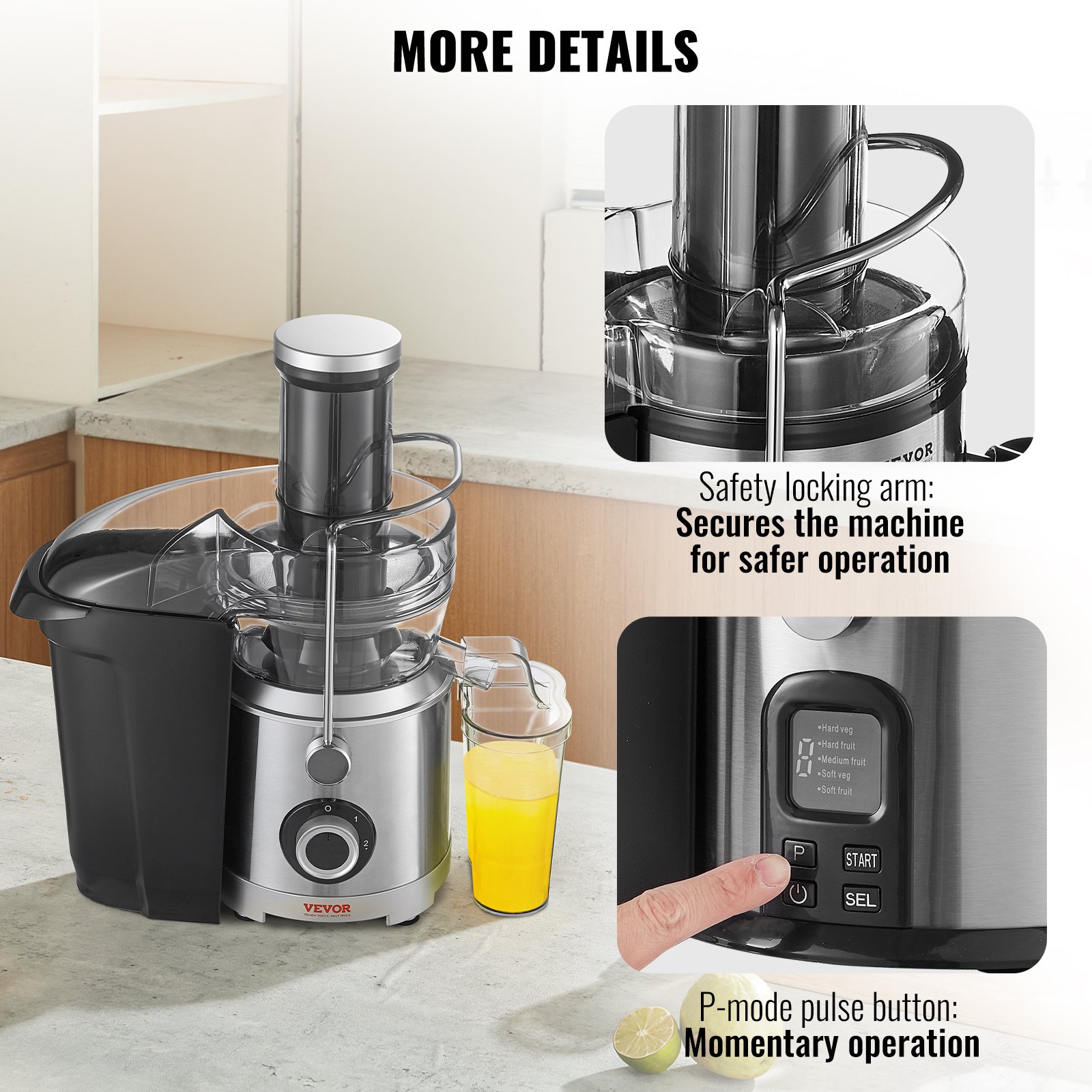 VEVOR Juicer Machine, 1000W Motor Centrifugal Juice Extractor, Easy ...