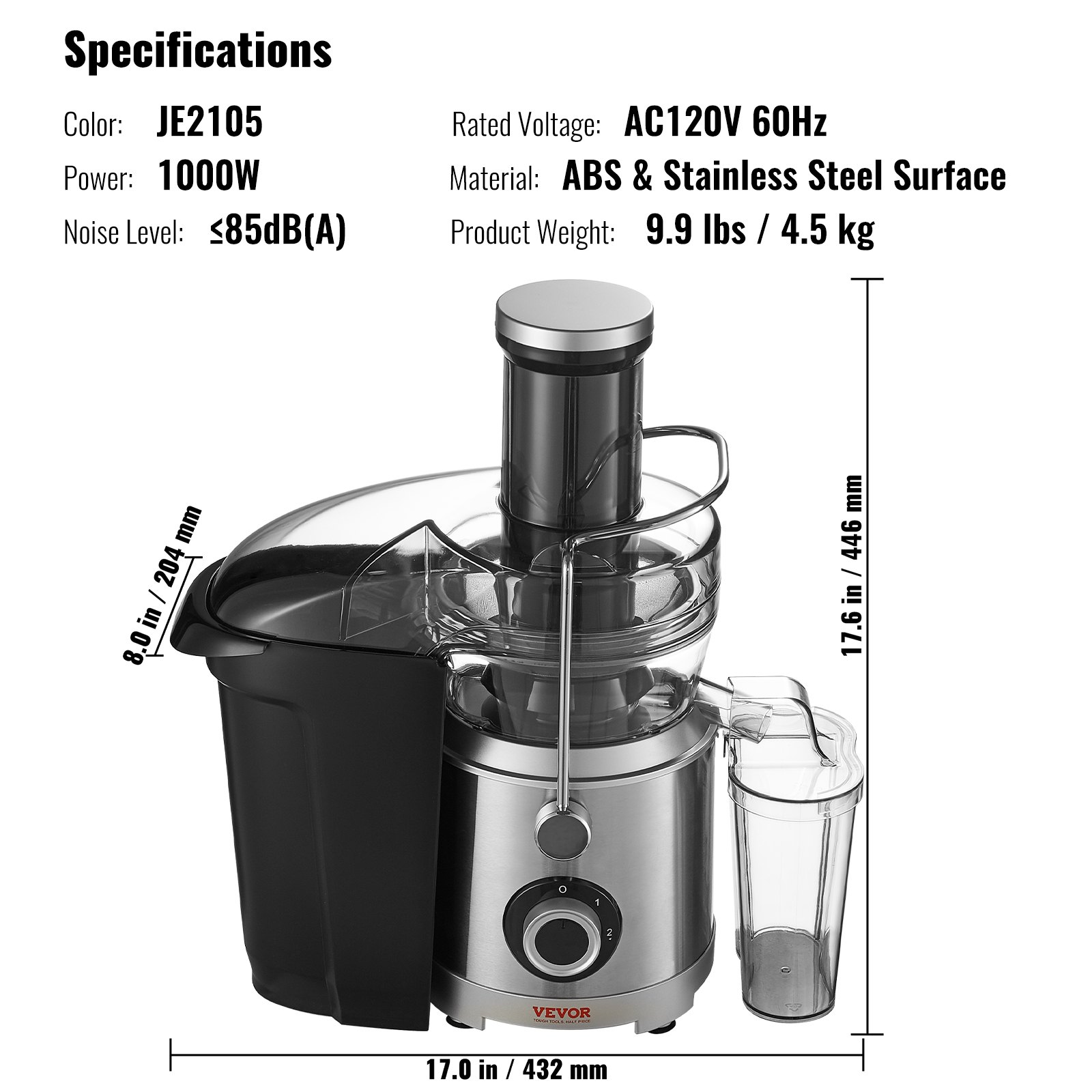 VEVOR Juicer Machine, 1000W Motor Centrifugal Juice Extractor, Easy