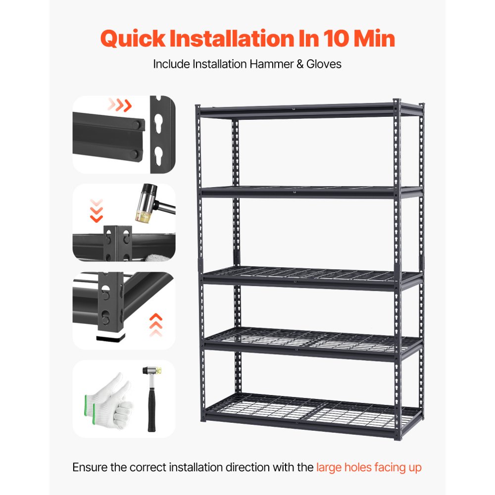 Qimu 5 Tier Boltless Garage Shelving,150x 70x 30cm, Metal Shelving Unit Heavy Duty Storage Racking, Steel Boltless Shelves Unit For Kitchen, Silver