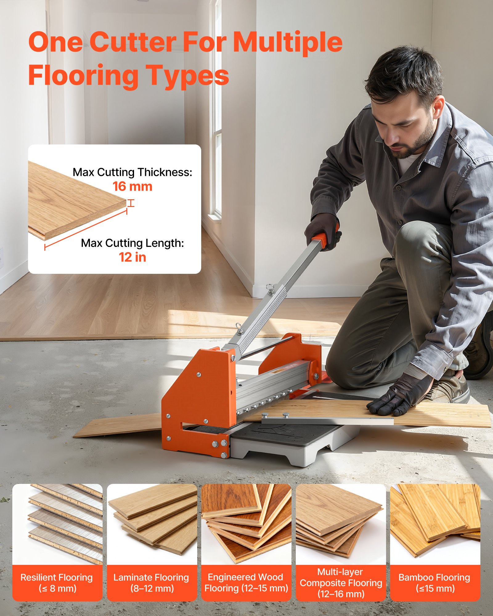 VEVOR Laminate Floor Board Cutter – 12 in, 16mm, D2 Blade