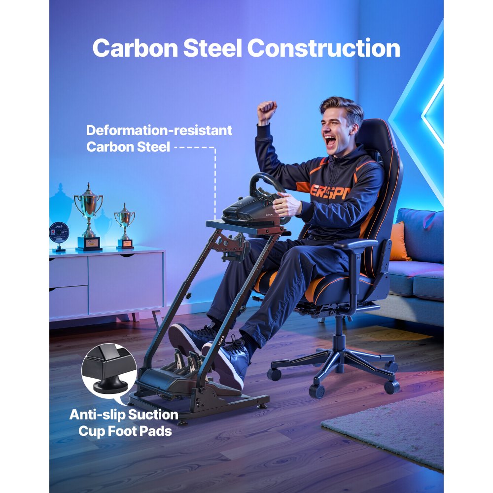 Stojan na závodní volant VEVOR, nastavitelný a skládací stojan na simulátor pro Logitech G29 G27 G920 G923, Thrustmaster T300RS T300GT T248 TS-PC TSXW herní kokpit, simulátor pedálů NENÍ součástí balení. - miniatura 3