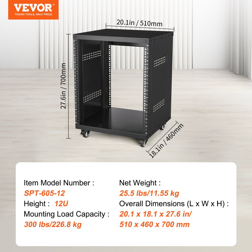 VEVOR Av Rack Mount - 12U(H), 500 Lbs Capacity, 19 In Mount