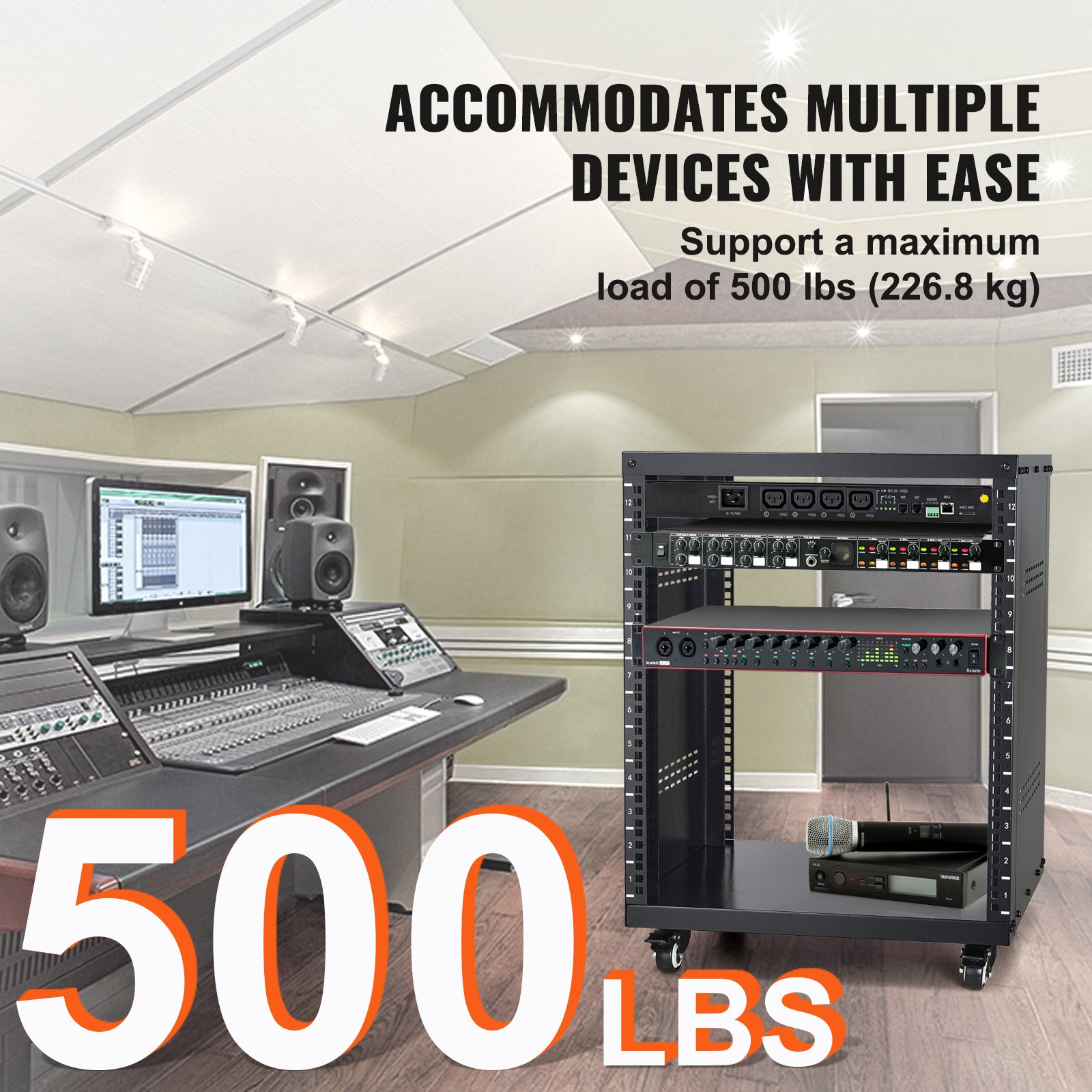 VEVOR 12U AV Rack Stand 500 lbs Capacity Network Stereo Recording ...