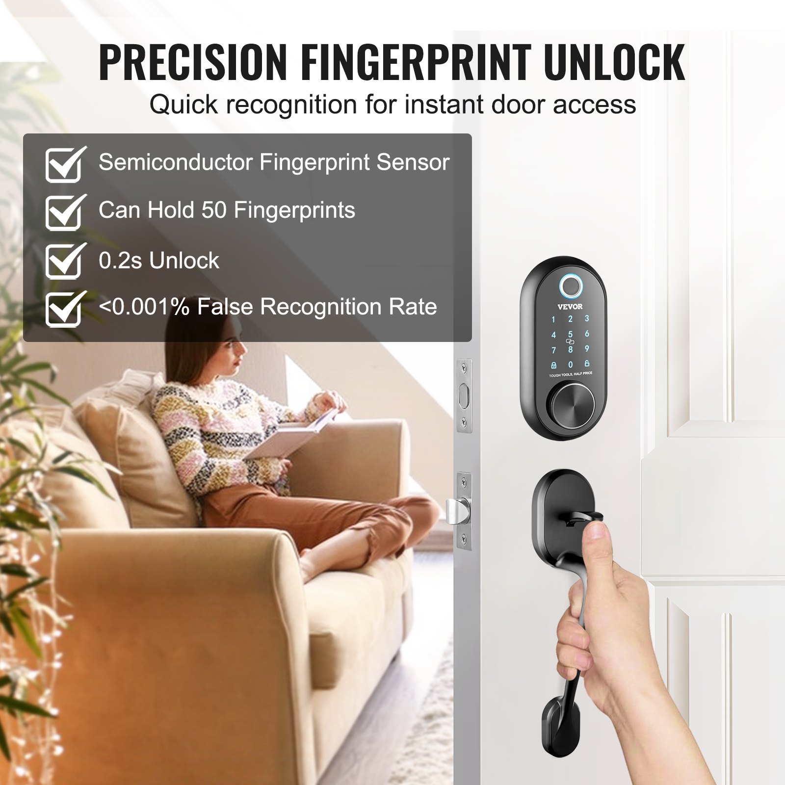 VEVOR Smart Lock, 5-in-1 Smart Door Knob, Fingerprint Deadbolt with App ...