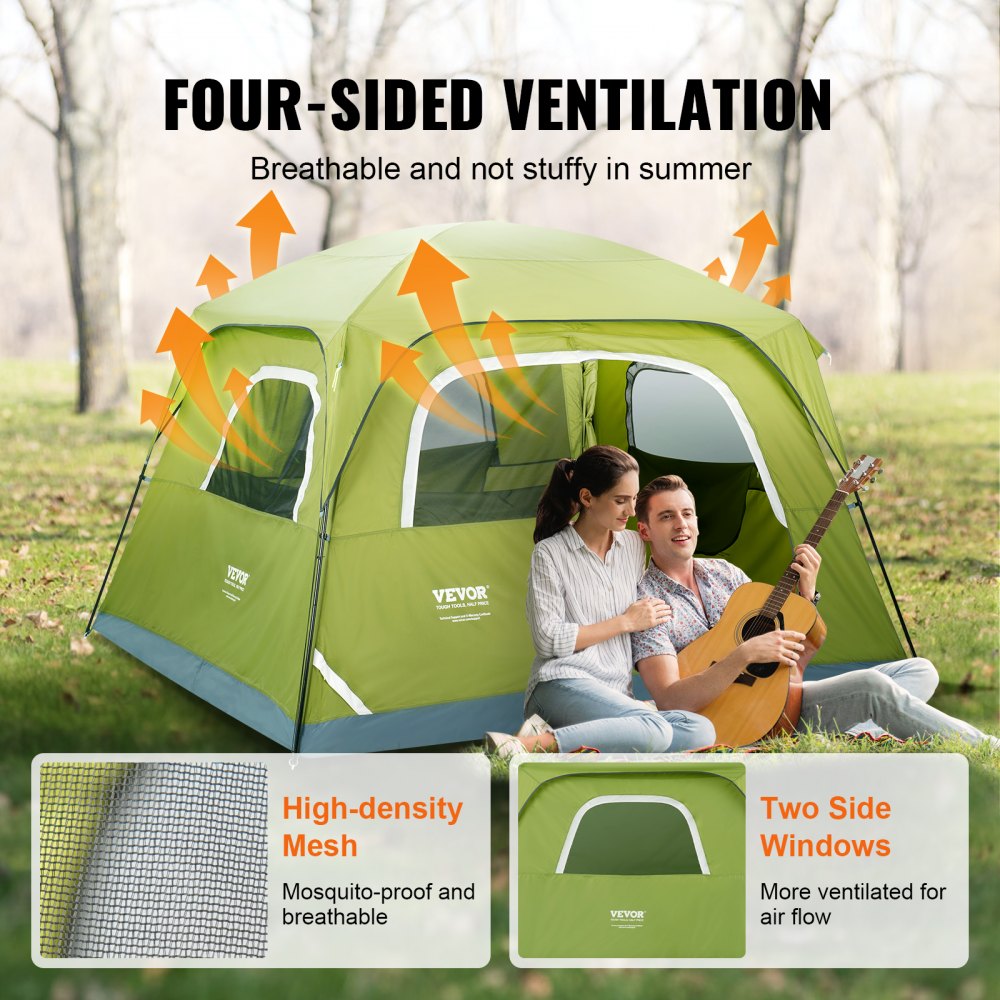 VEVOR Camping Tent, 10 x 9 x 6.5 ft Fit for 6 Person, Waterproof