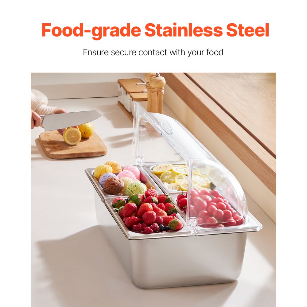VEVOR Cold Food Buffet Server – 3 Pans, 2 Covers, 1 Stand