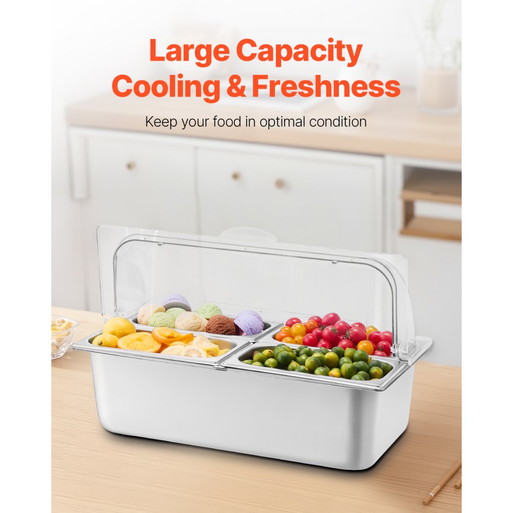 VEVOR Cold Food Buffet Server – 3 Pans, 2 Covers, 1 Stand