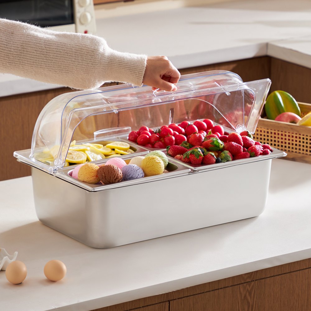VEVOR Cold Food Buffet Server – 3 Pans, 2 Covers, 1 Stand