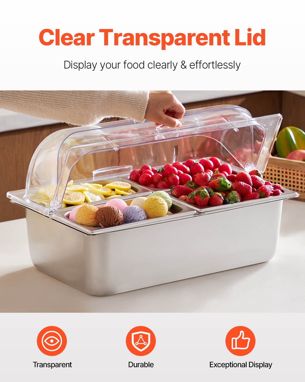VEVOR Cold Food Buffet Server – 3 Pans, 2 Covers, 1 Stand