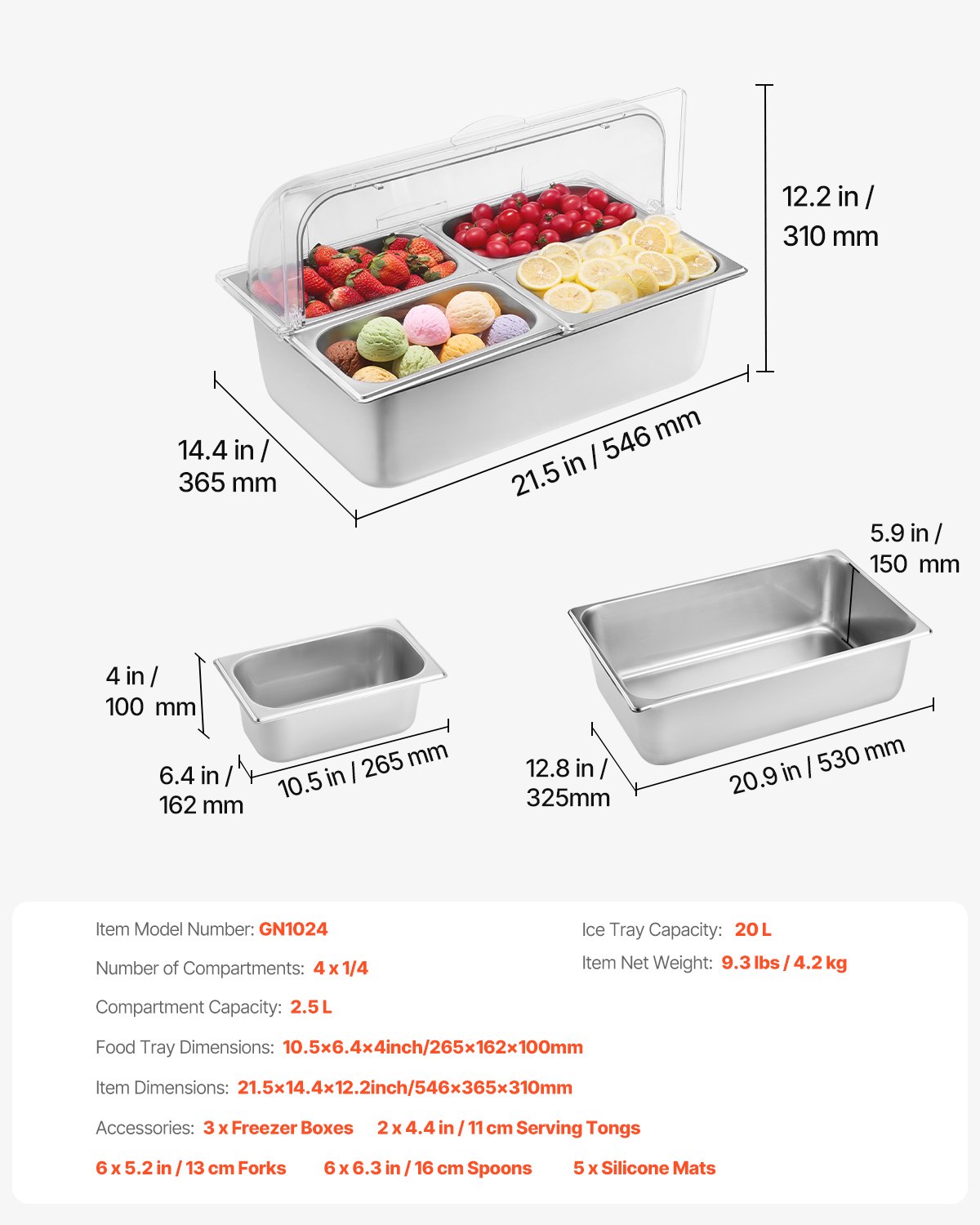 Cold Buffet Covers VEVOR Cold Food Buffet Server – 3 Pans, 2 Covers, 1 Stand