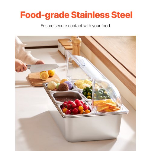 Countertop Food Serving Display Container 6 Pan Condiment Dispenser ...