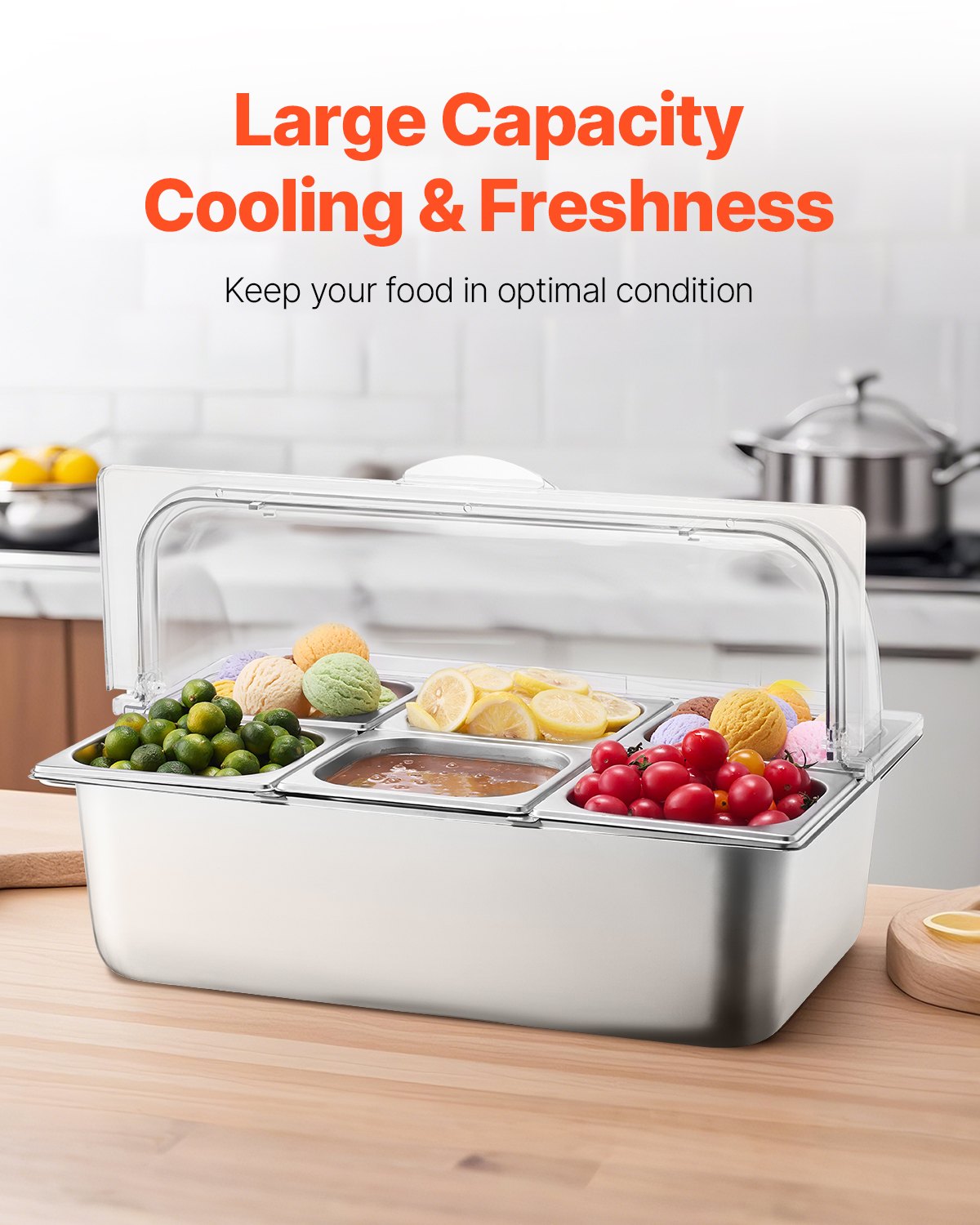 Condiment Display Fancy Countertop Food Serving Display Container 6 Pan Condiment Dispenser ...