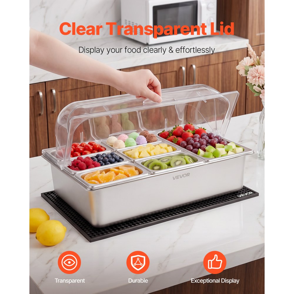 Condiments Buffet VEVOR Countertop Food Serving Display Container, Stainless Steel Food ...
