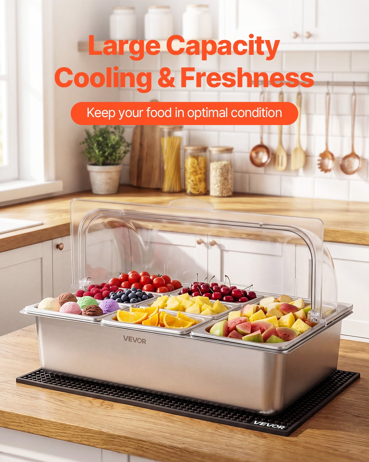 VEVOR Countertop Food Serving Display Container, Stainless Steel Food ...
