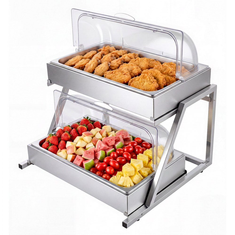 VEVOR Countertop Food Serving Display Container, 2 Tier Stainless Steel ...
