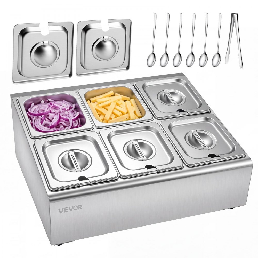 Server Countertops VEVOR Countertop Food Serving Display Container, Stainless Steel Food ...