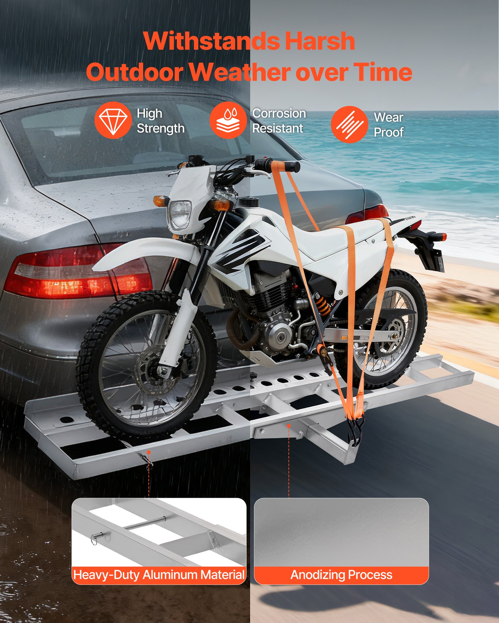 VEVOR Motorcycle Carrier, 400 lbs Capacity, Heavy Duty Aluminum Hitch ...