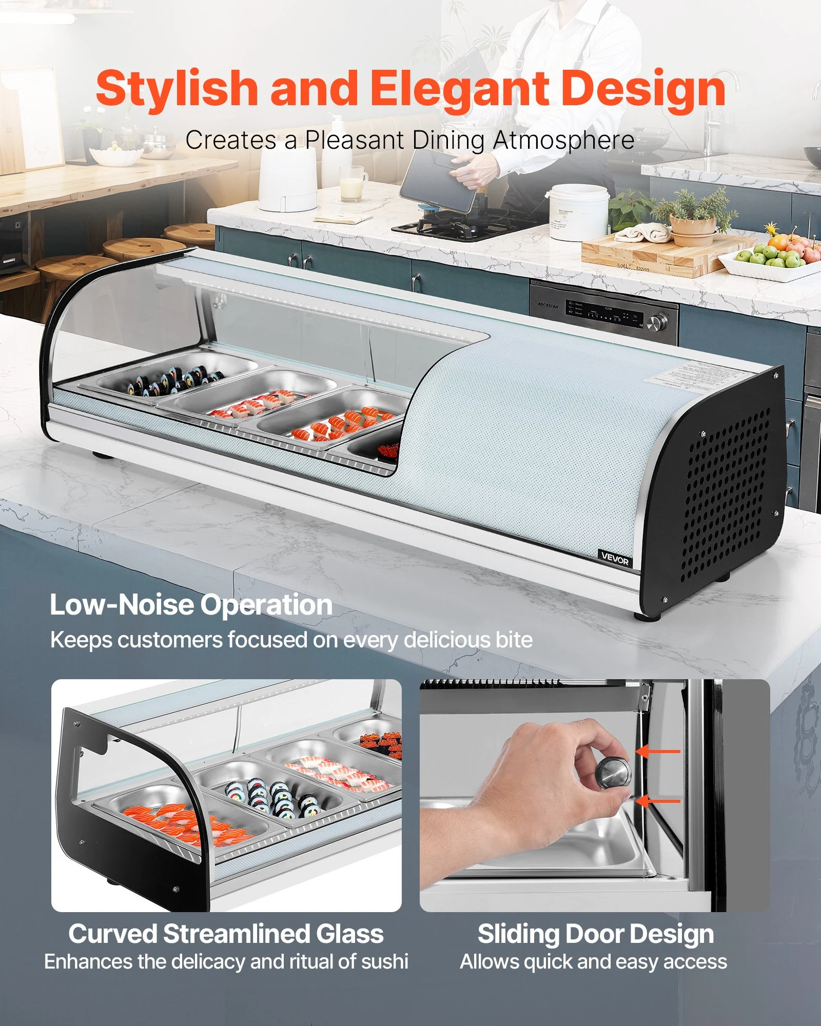 VEVOR Sushi Display Case Refrigerator, 1.5 Cu.ft Commercial Sushi Case ...