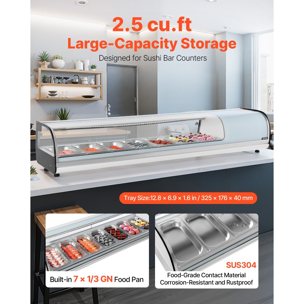 VEVOR Sushi Display Case Refrigerator, 2.5 Cu.ft Commercial Sushi Case ...