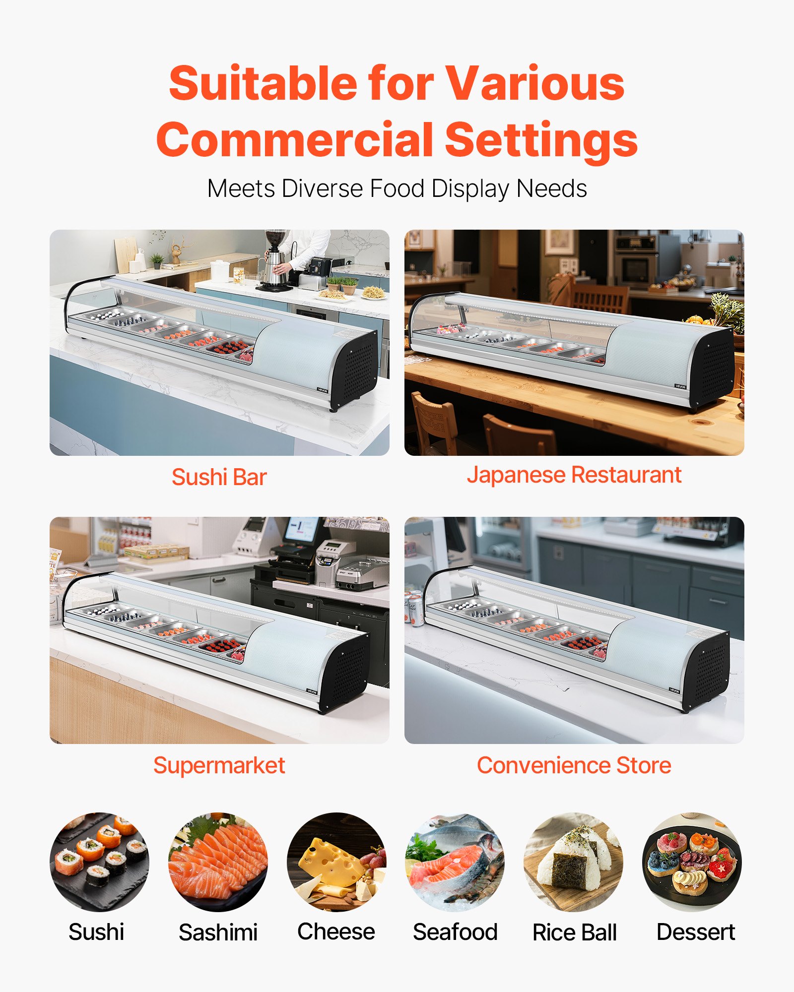 VEVOR Sushi Display Case Refrigerator, 2.5 Cu.ft Commercial Sushi Case ...