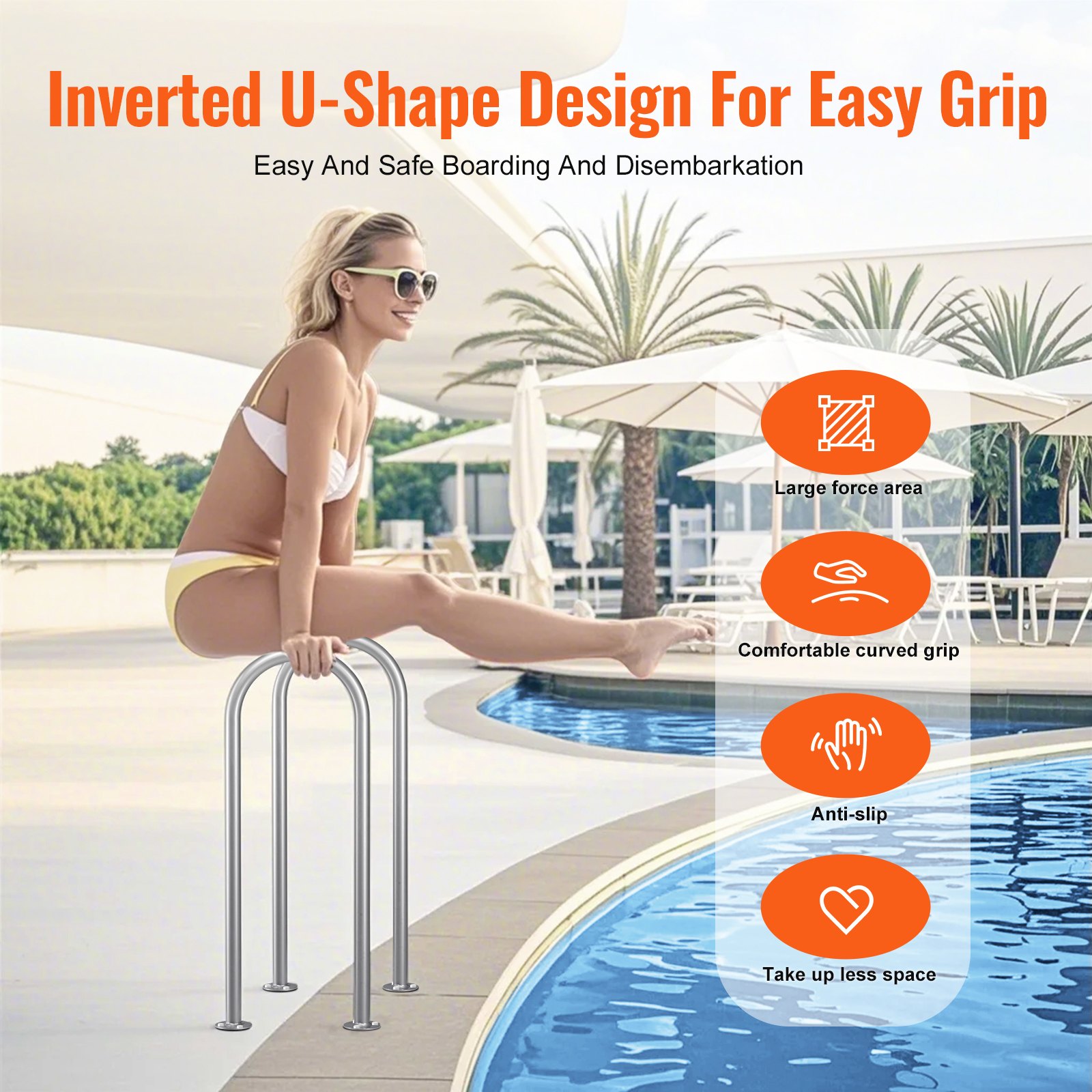 Pool Railing Spa VEVOR Pool Handrail,36 x 13 inch Pool Railing, Aluminum with Base Plate ...