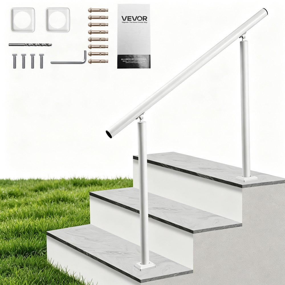 VEVOR Handrails for Outdoor Steps, 3-4 Step Aluminum Stair Hand Rail ...