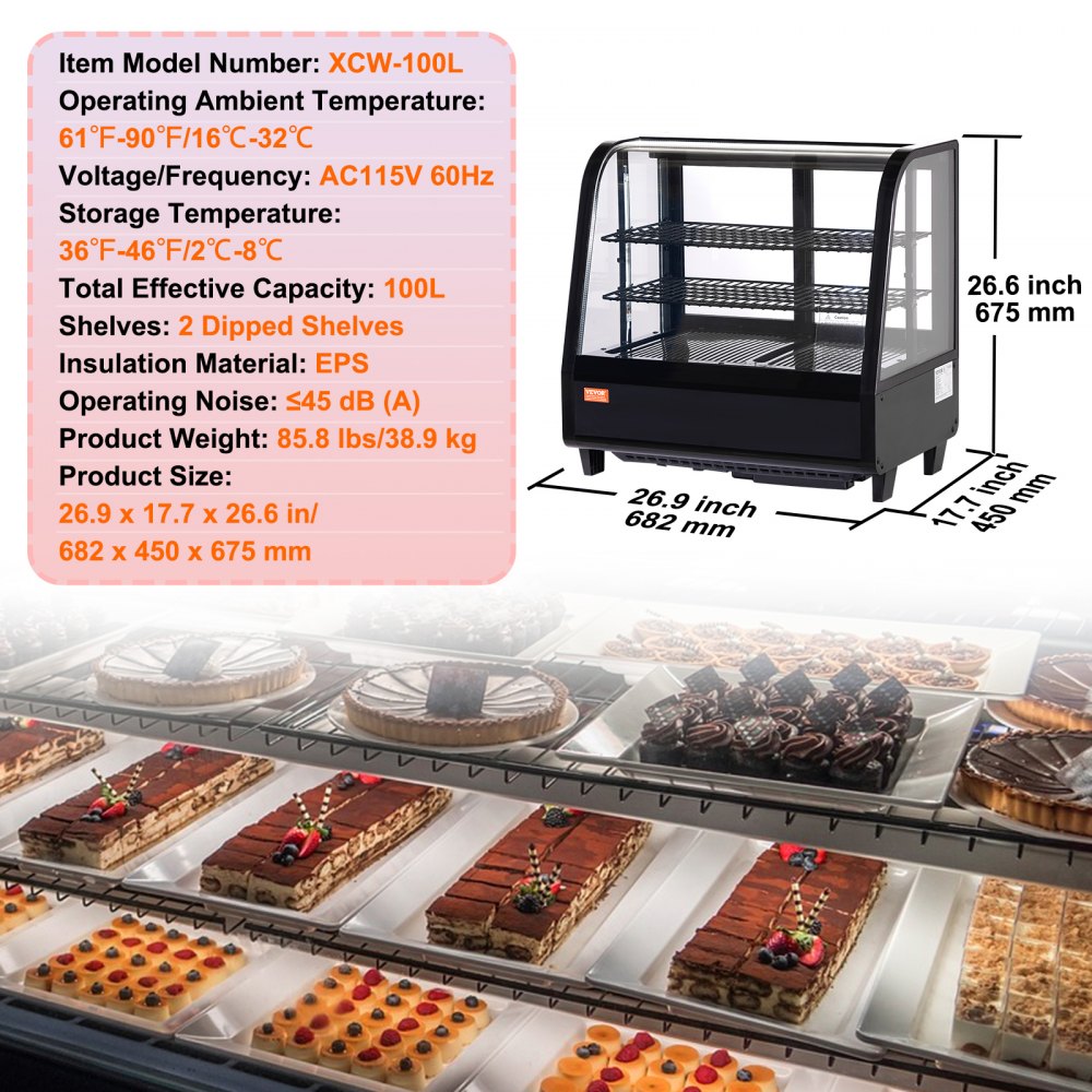 VEVOR Refrigerated Display Case, 3.5 Cu.Ft./100L, 2-Tier, Countertop ...