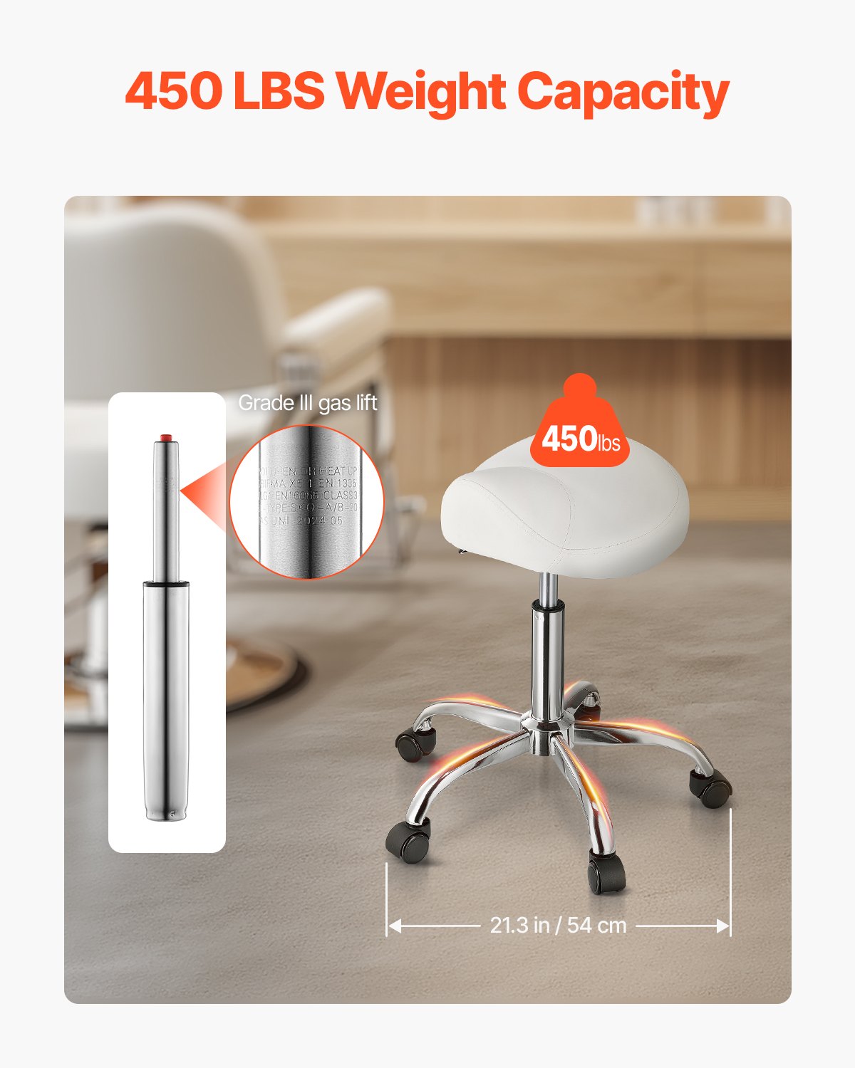 VEVOR Saddle Stool with Wheels, 450 LBS Weight Capacity Ergonomic ...