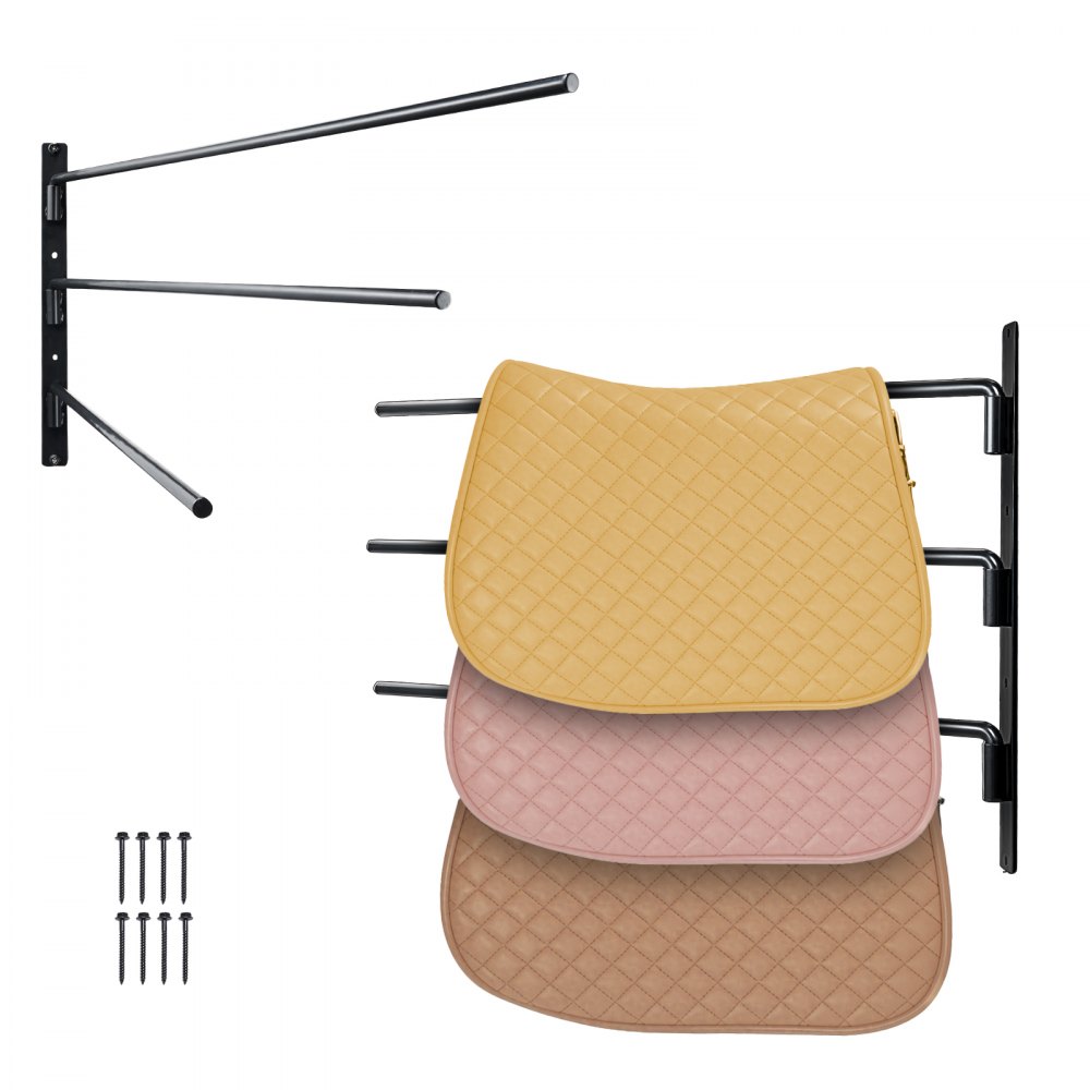 VEVOR Wall Mounted Saddle Rack Three Tiers Swing Out Saddle Pad Holder Vevor wall mounted saddle rack three tiers swing out saddle pad holder