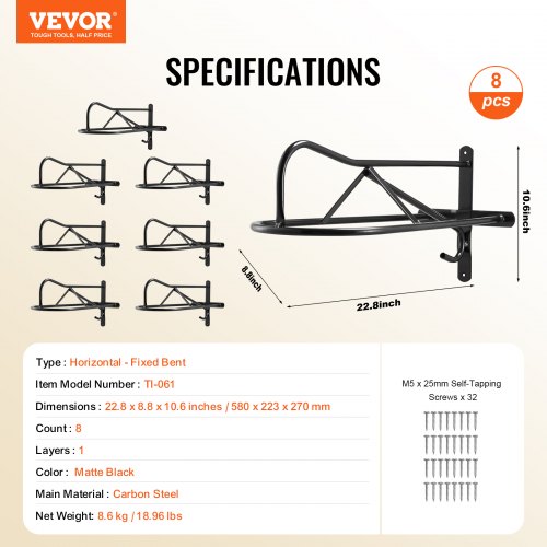 VEVOR Wall Mount Saddle Rack with Pad Bar 8 Packs Horse Saddle Rack ...