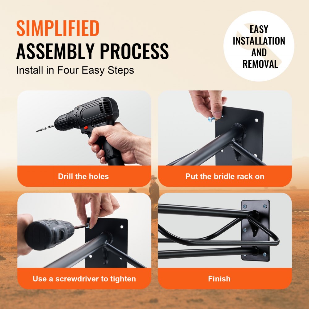 4-Pack Wall Mount Saddle Rack - Heavy Duty Metal Saddle & Pad Holder For English/Western Saddles, Black