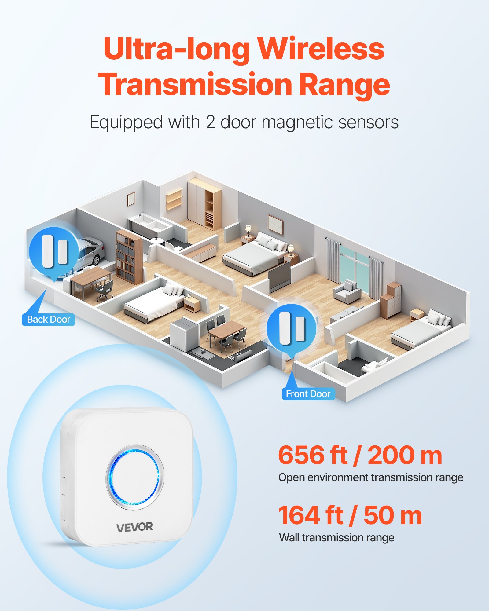 VEVOR Door Chime, DC 12V, Wireless Door Open Contact Sensor Alarm Chime ...