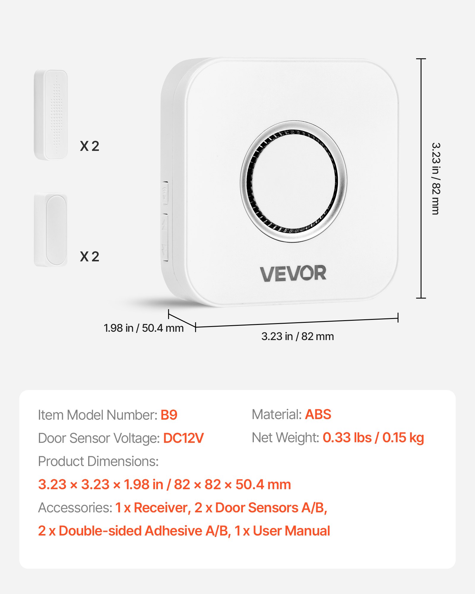 VEVOR Door Chime, DC 12V, Wireless Door Open Contact Sensor Alarm Chime ...