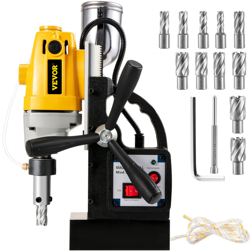 VEVOR 1100W Magnetic Drill Press with 1 1 2 Inch 40mm Boring Diameter MD40 Magnetic Drill Press Machine 2810 LBS Magnetic Force Magnetic Drilling System 670 RPM with 11 Pcs HSS Annular Cutter Kit