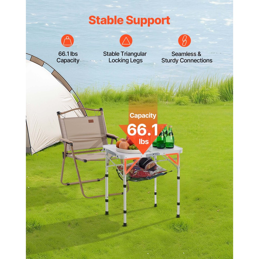 VEVOR Folding Camping Table, Adjustable Height Portable Side Tables ...