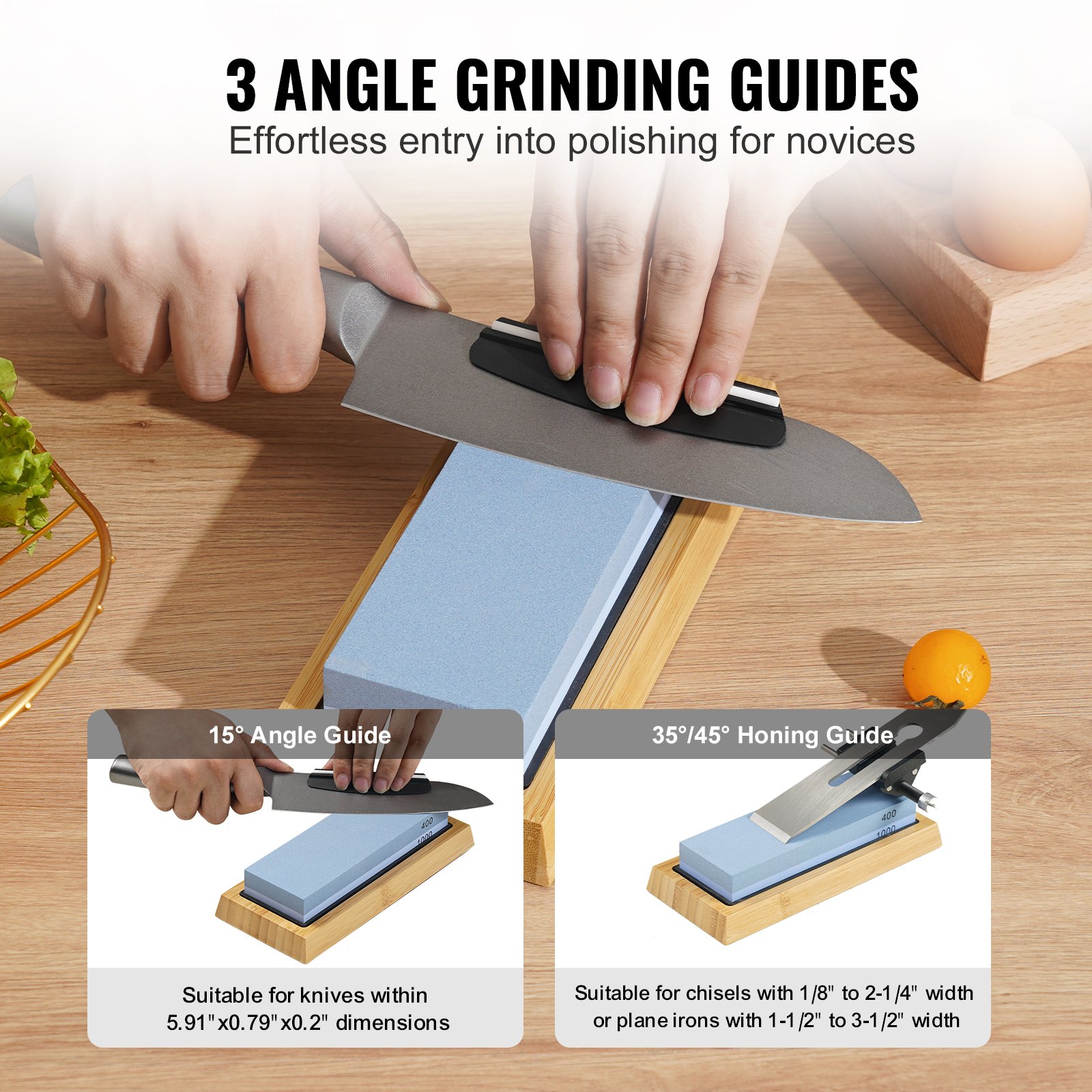Whetstone VEVOR Whetstone Knife Sharpening Kit, 2 Dual-Sided Grit Whetstones 400/ ...