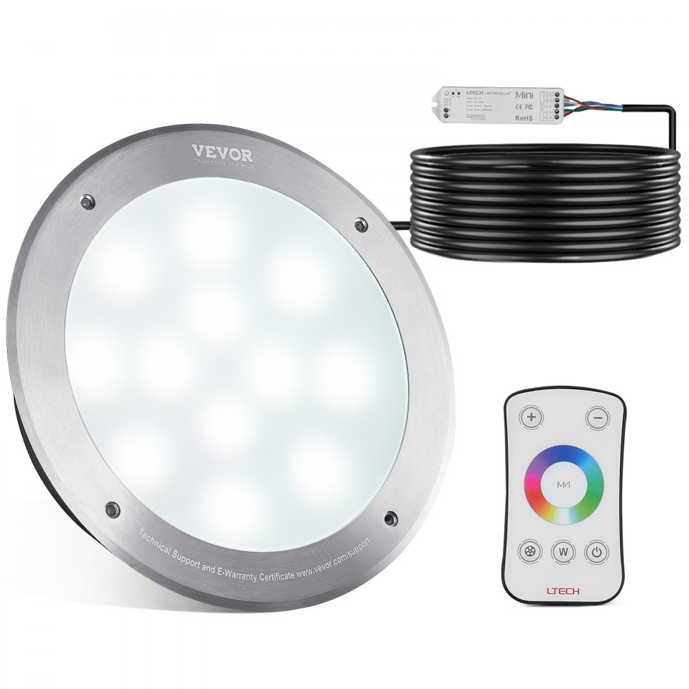 VEVOR 12V LED Pool Light 10 Inch 40W RGBW Color Changing