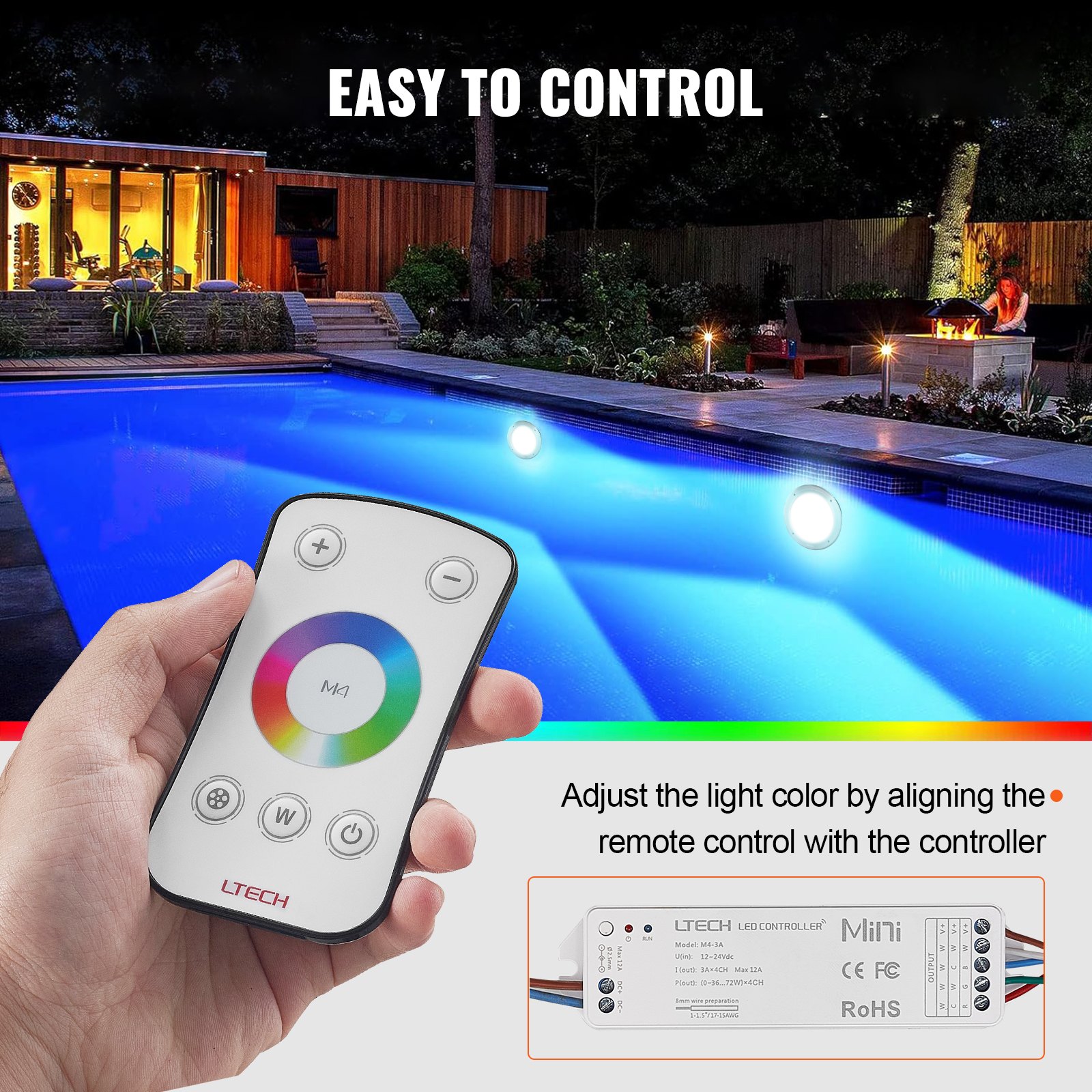 VEVOR 12V LED Pool Light, 10 Inch 40W, RGBW Color Changing Inground ...