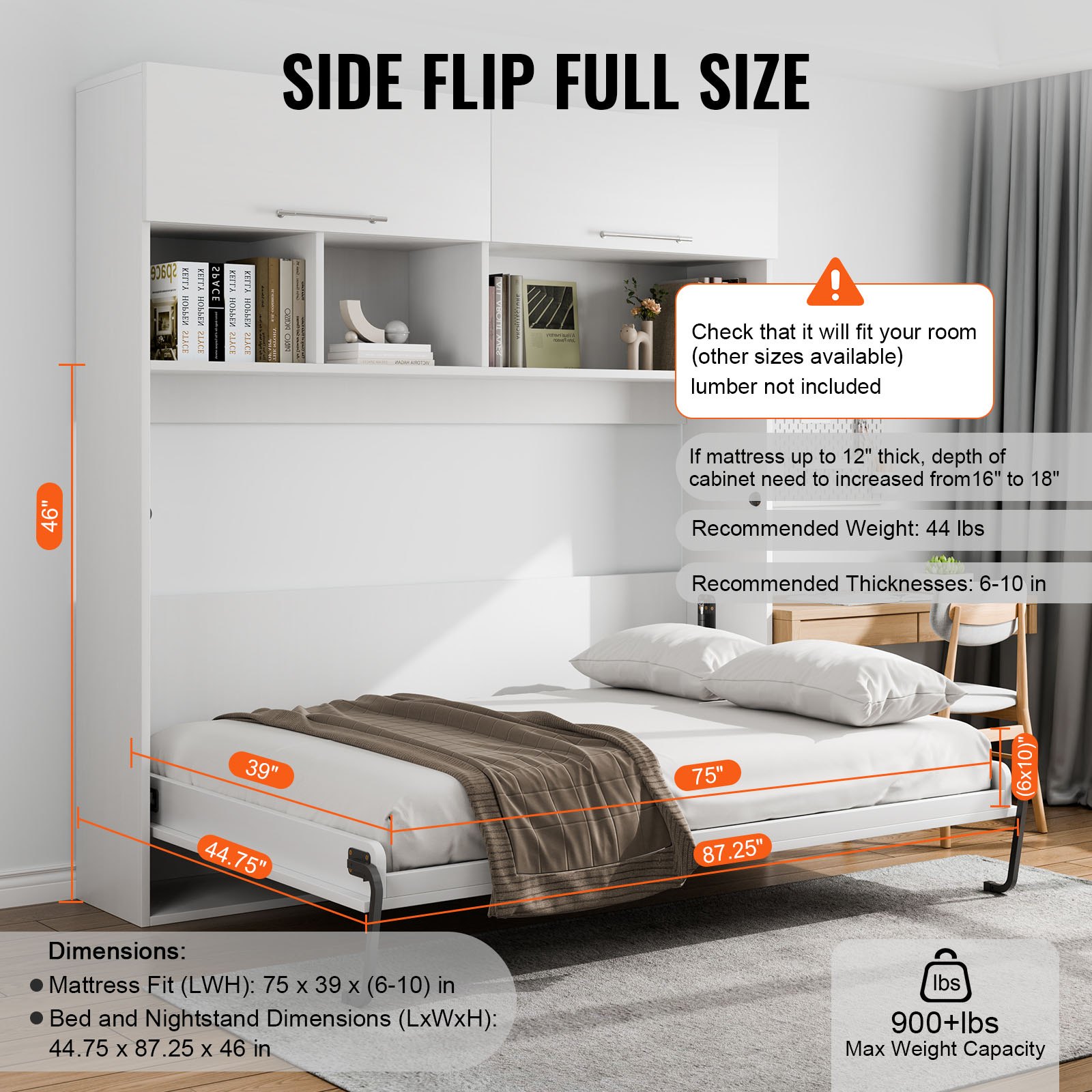 VEVOR Murphy Bed Kit Twin Deluxe DIY Wall Bed Mechanical Hardware Kit ...