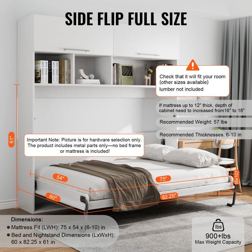 VEVOR Murphy Bed Kit, Queen Size, Deluxe DIY Wall Bed Mechanical ...