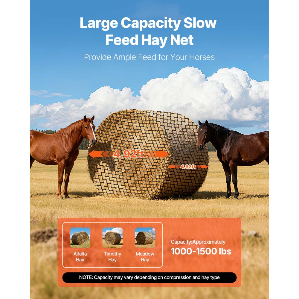 VEVOR Round Bale Hay Net, 4.92 x 4.92 x 4.92 ft, 1.65 inch Holes, PE ...