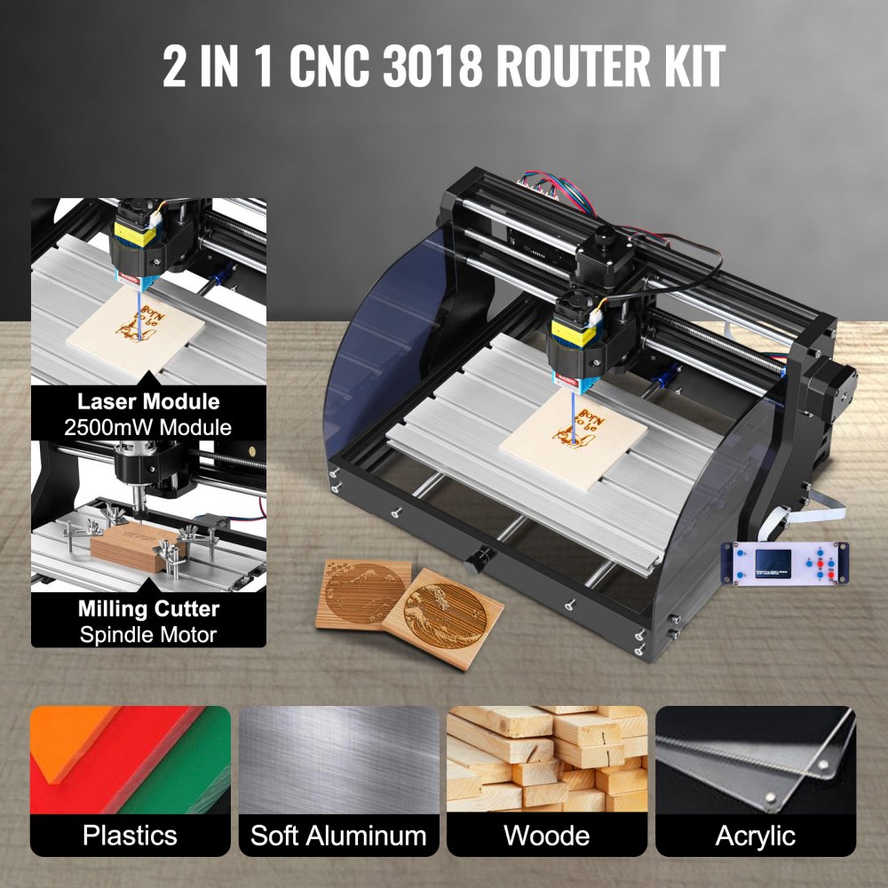 VEVOR CNC 3018 Pro CNC Router 300×180×45 mm CNC Machine 2.5W GRBL Control  Mini Laser Engraver with Offline Controller 3 Axis Laser Engraving Machine 