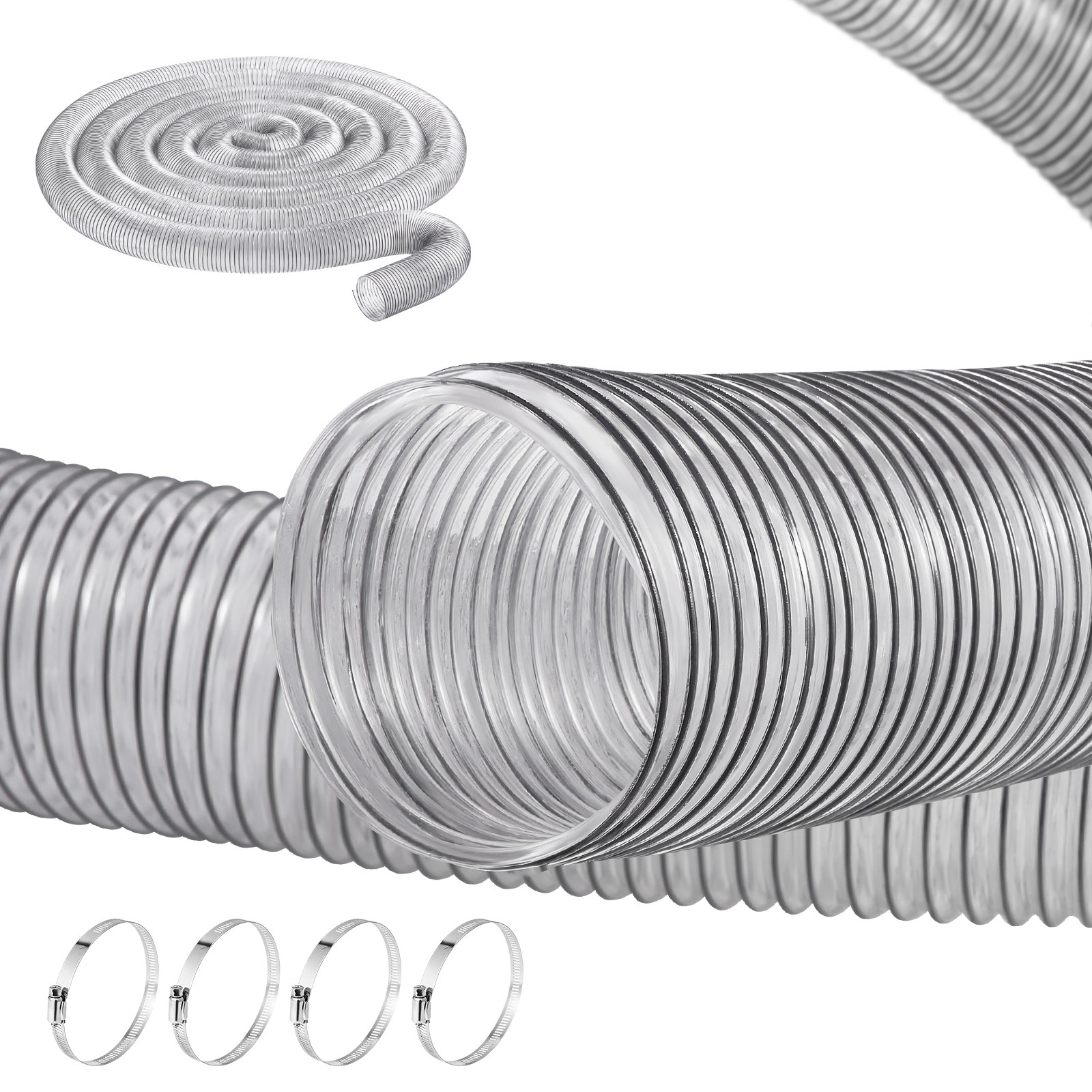 VEVOR 4'' x 50' Dust Collection Hose Thickened PVC Flexible Clear Hose ...